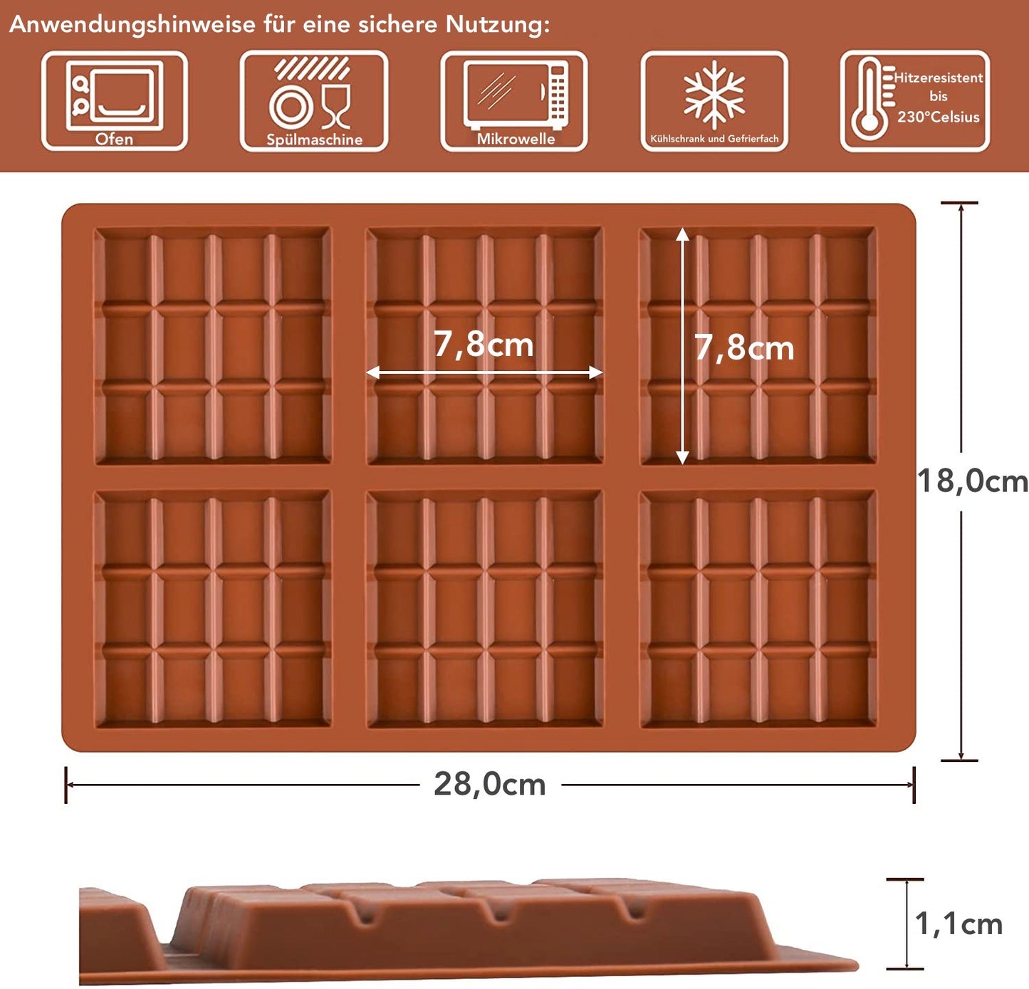 Schokoladenform aus Silikon für 6 Tafeln - Form 3