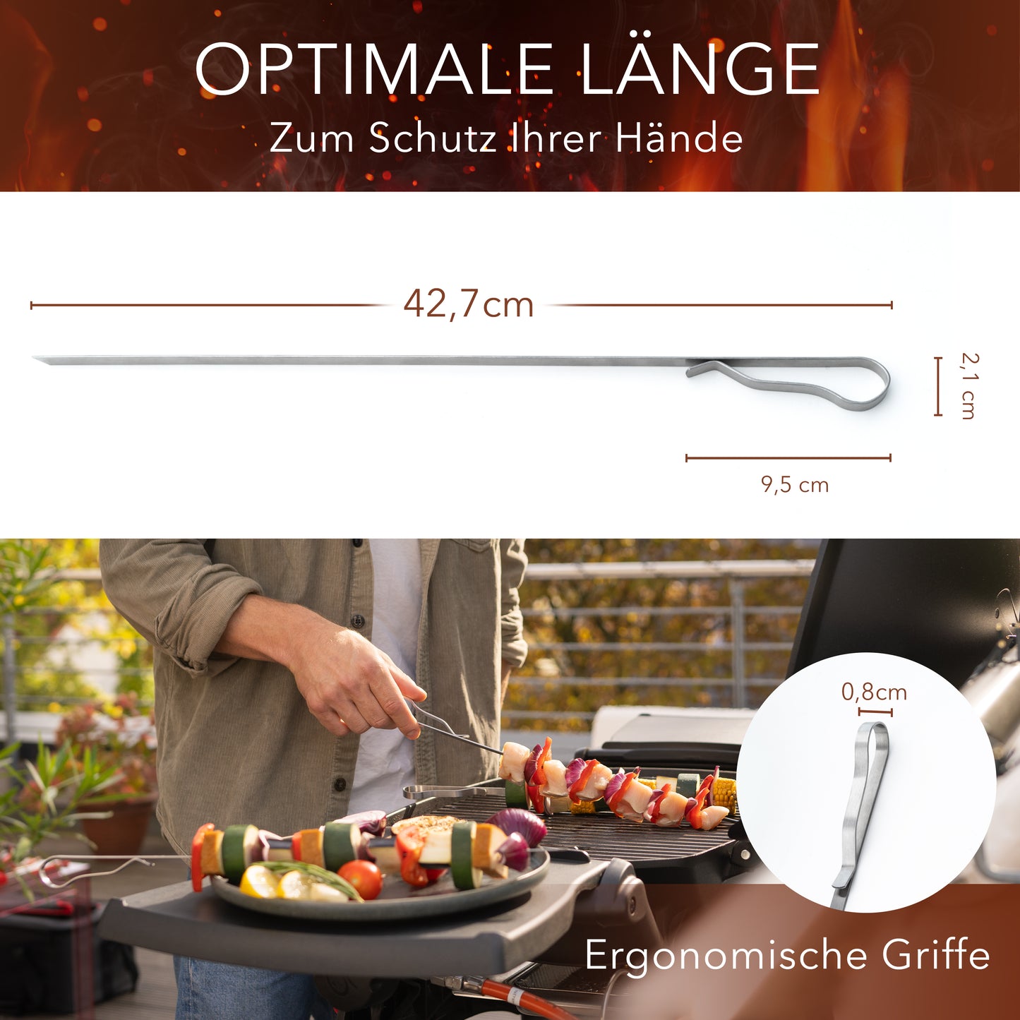 Grillspieße aus Edelstahl Lange Spieße für Fleisch & Gemüse - 10 Stück