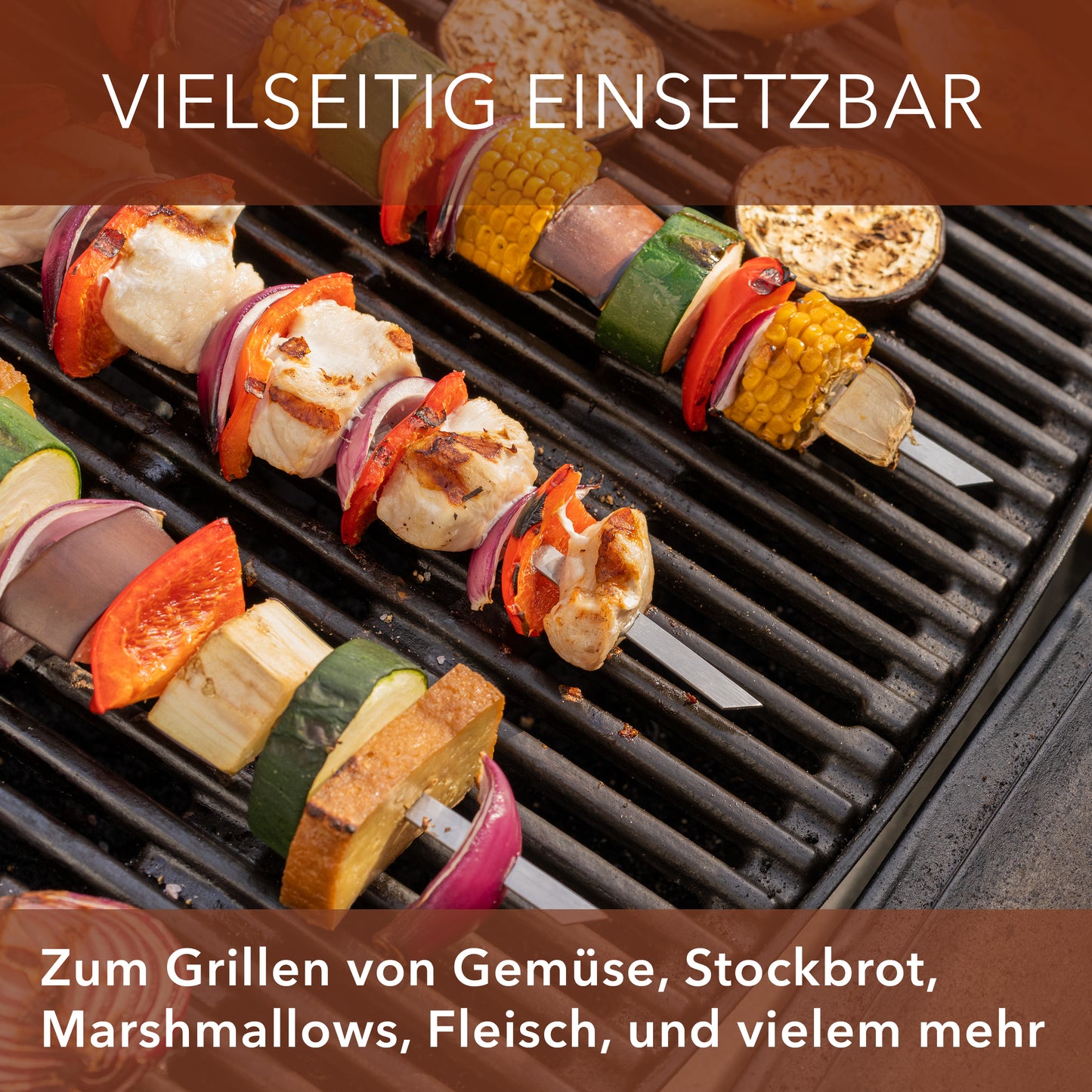 Grillspieße aus Edelstahl Lange Spieße für Fleisch & Gemüse - 10 Stück