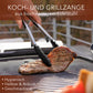 Koch- und Grillzange mit integriertem Standfuß aus Edelstahl & Silikon - 2er Set Schwarz