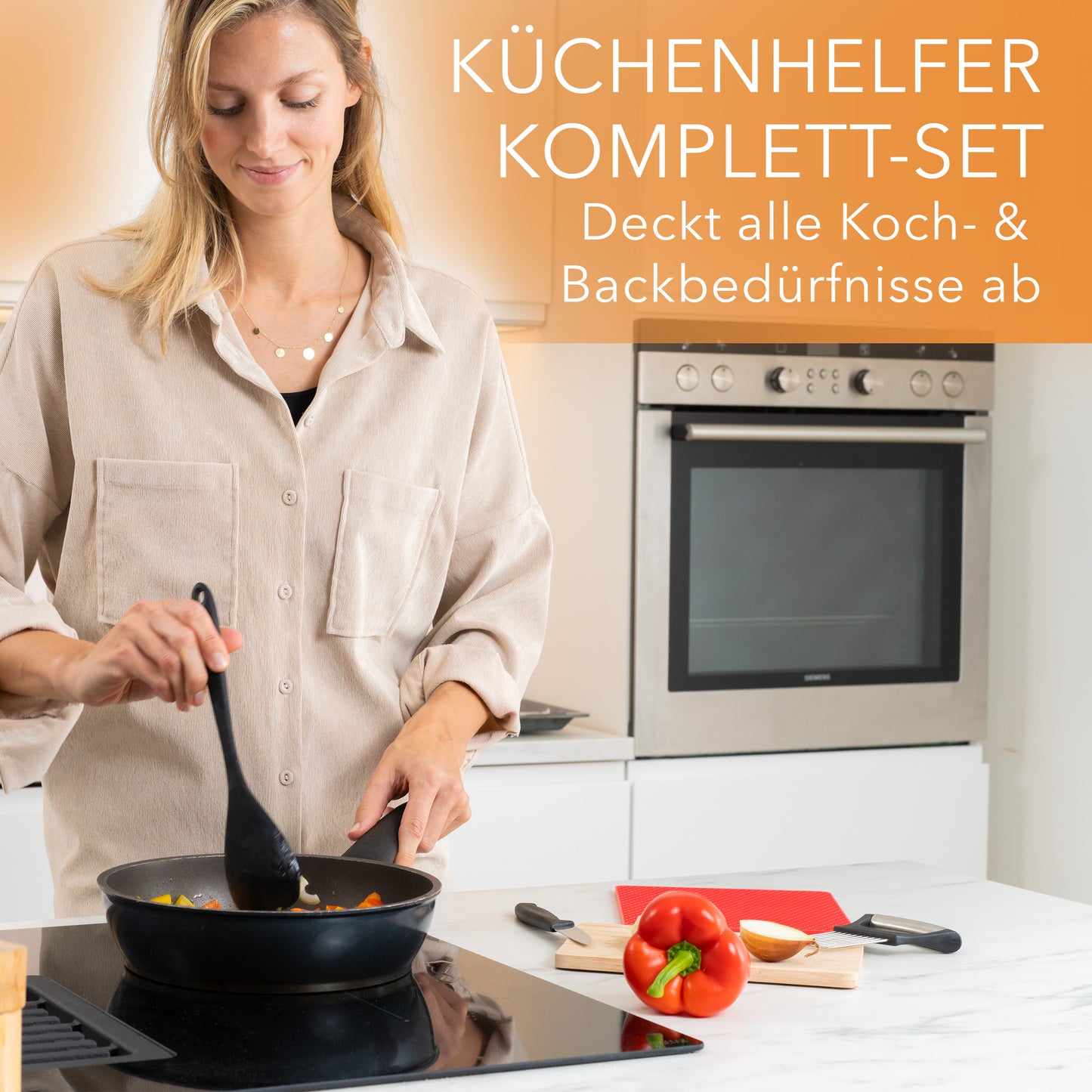 Küchenhelfer aus Silikon & Edelstahl Kochutensilien Schwarz- 10er Set