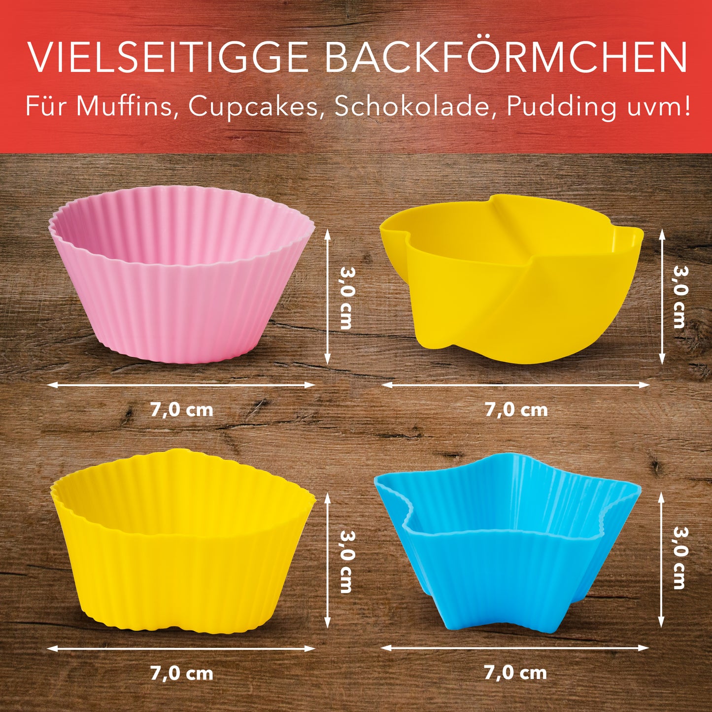 Muffinformen aus Silikon, 4 verschiedene Formen - 36er Set