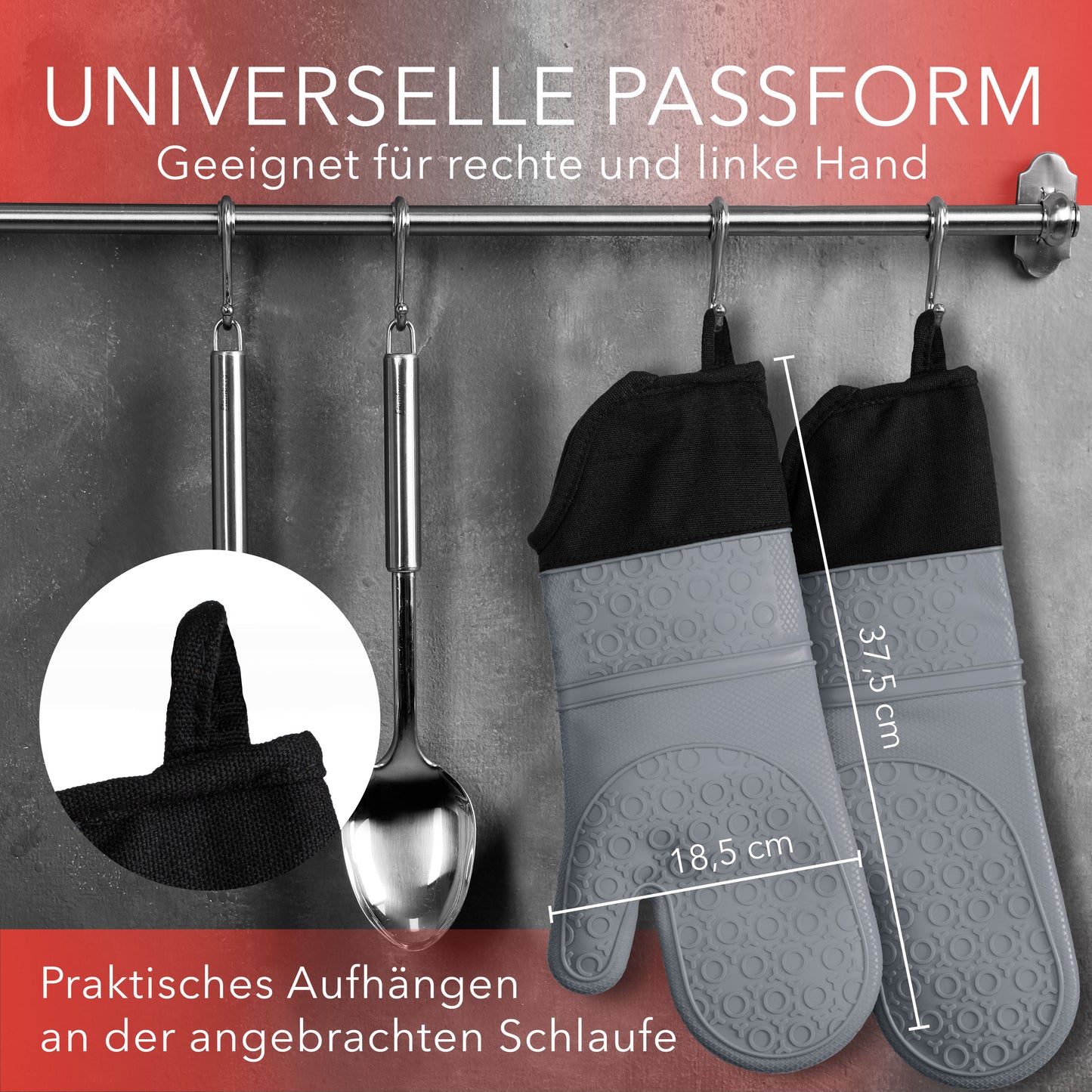 Ofenhandschuhe aus Silikon Fäustlinge - Grau