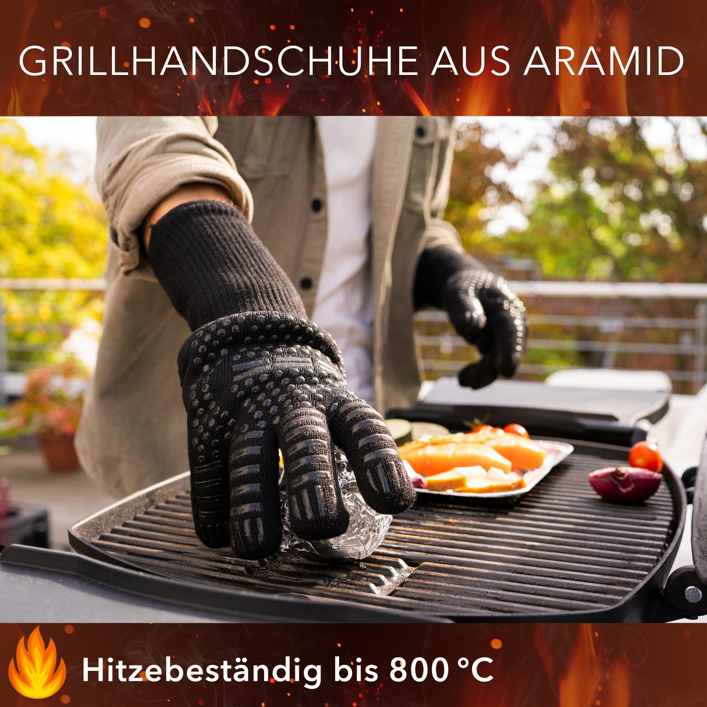 Grillhandschuhe aus Aramid Hitzebeständig bis zu 800° C - Schwarz