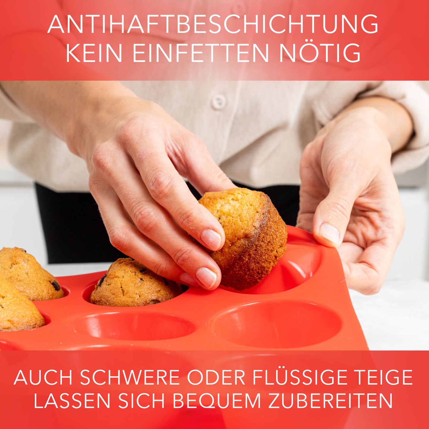 Muffinblech aus Silikon für 12 Muffins - Rot