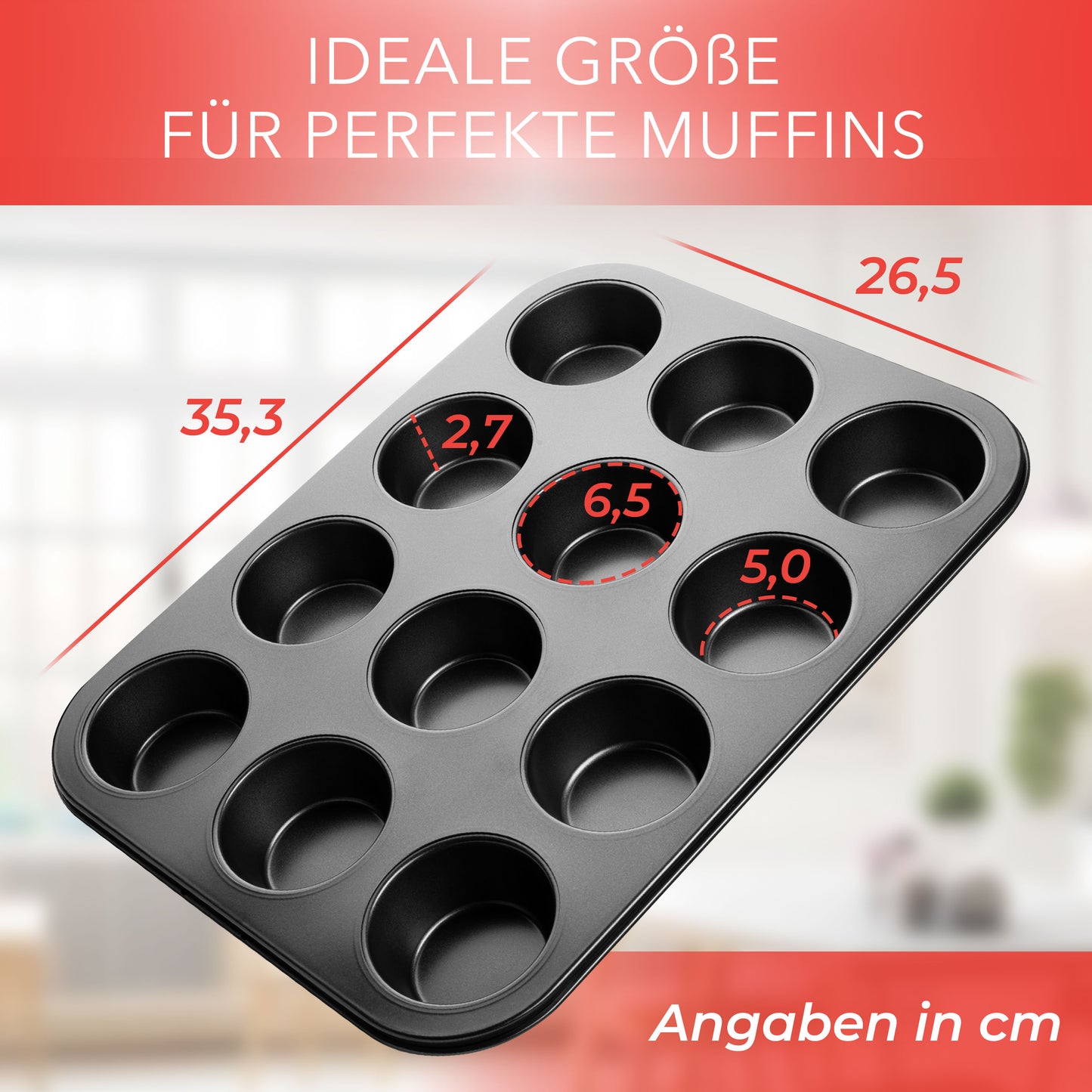 Muffinblech aus Karbonstahl Muffinform für 12 Muffins - Schwarz