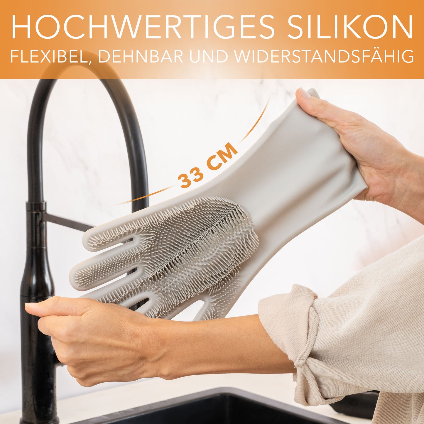 Spülhandschuhe aus Silikon mit Wash Scrubber - Grau