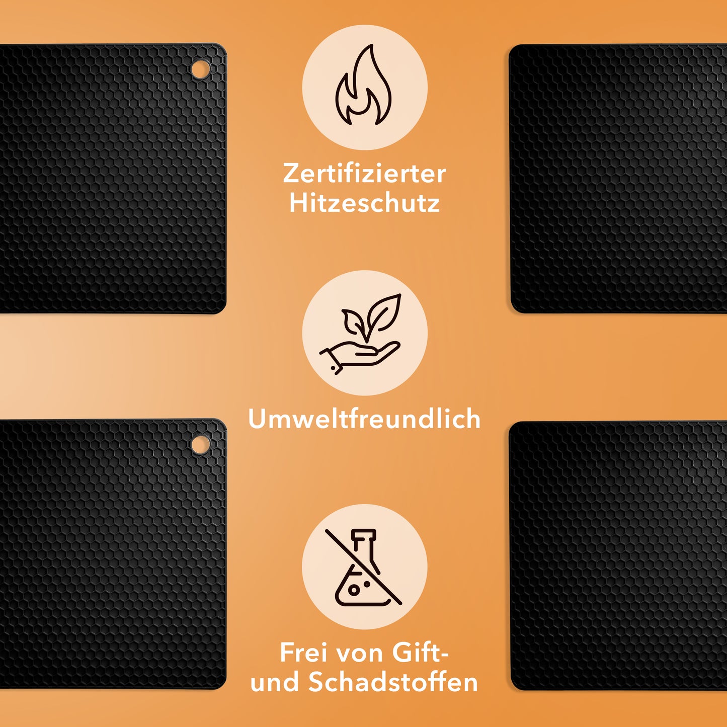 Untersetzer aus Silikon Topfuntersetzer Pfannenuntersetzer Topflappen Schwarz - 4er Set