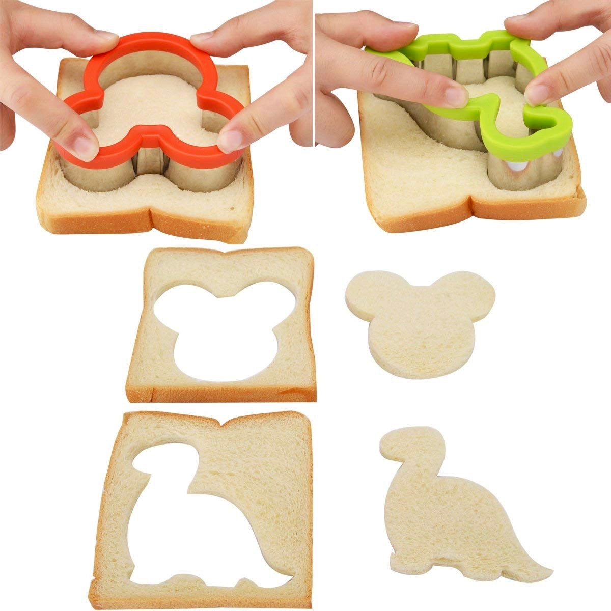 Ausstechformen aus Edelstahl Sandwich Cutter Maus DInosaurier - 2er Set